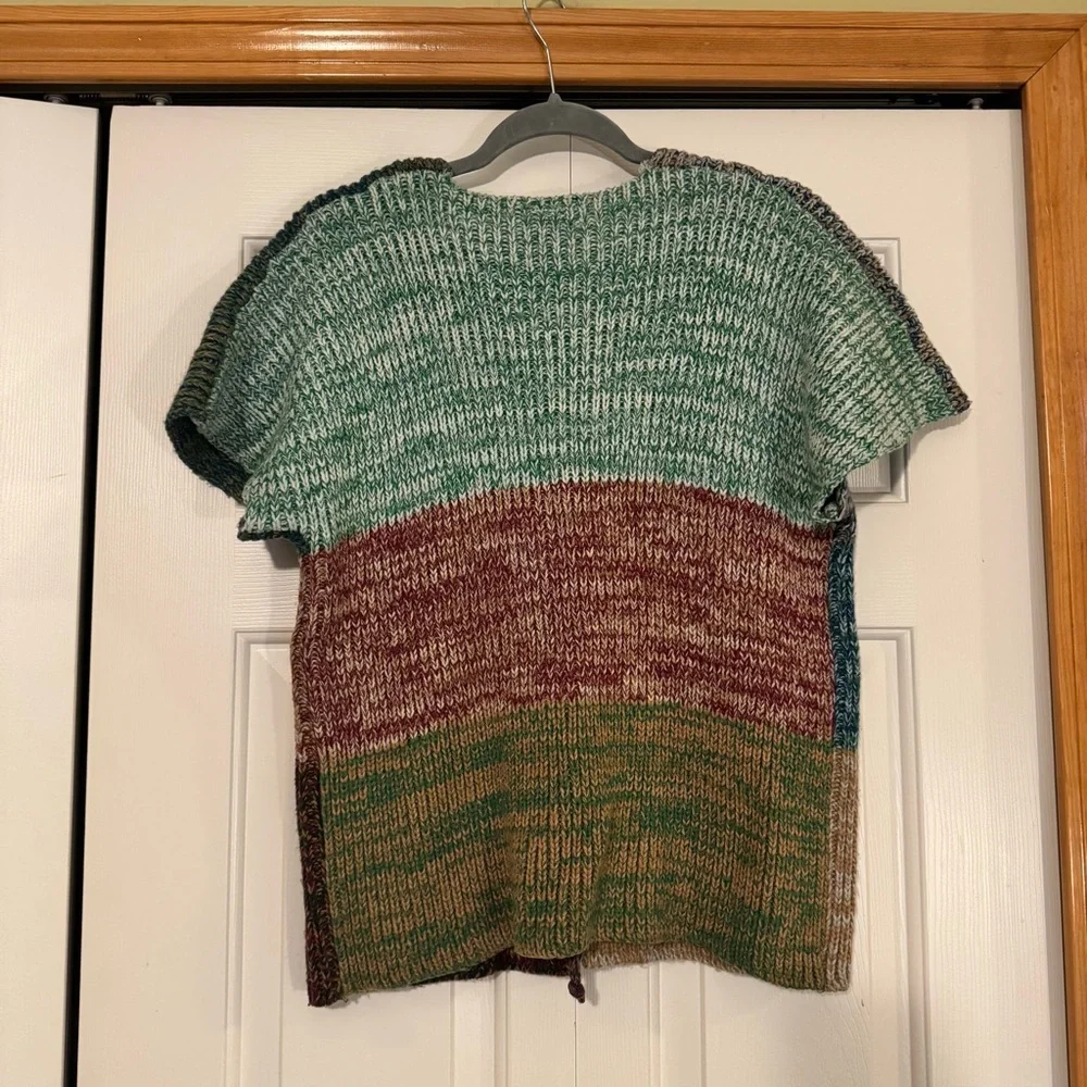 Vintage Space Dye Multicolor Patchwork Knit Short Sleeve Cardigan‎ Sweater
